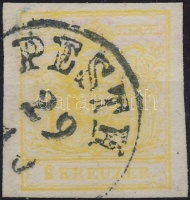 1850 1kr krómsárga / chrome yellow MP III. jó / óriási szélekkel, élénk szín 'PESTH'