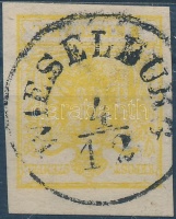 1850 1kr krómsárga / chrome yellow MP III. teljes / óriási szélekkel, élénk szín / nice margins 'WIESELBURG'