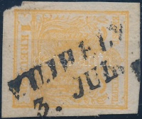 1850 1kr narancs / orange HP III. teljes / szép szélekkel, szép szín / with nice margins 'V.UJHELY' Certificate: Rismondo
