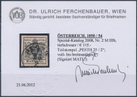 1850 2kr mélyfekete / black HP IIIb. szép szélekkel, vastag papír / with nice margins, thick paper 'PESTH' Signed: Matl