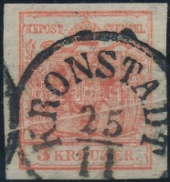 1850 3kr HP III. jó / óriási szélekkel, papírránccal / with paper crease 'KRONSTADT'