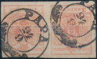 1850 3kr pár / pair MP III. szép szélekkel / with nice margins 'PÁPA'