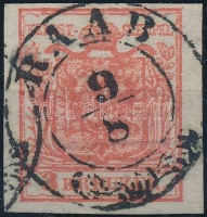 1850 3kr HP III. teljes / óriási szélekkel, élénk szín, túlfestékezett nyomat 'RAAB'