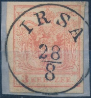 1850 3kr MP III. teljes / szép szélekkel, lent üreges nyomat / with nice margins 'IRSA'