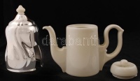 Dekoratív porcelán teáskanna, nagy fém rátéttel, jelzés nélkül, apró kopásnyomokkal, m: 22,5 cm
