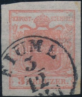 1850 3kr HP I  óriási szélekkel, kiemelt középrész, selyempapr / nice margin, silk paper 'FIUME / 1851'