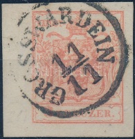 1850 3kr MP III. óriási szélekkel, bal ívszéllel  / with nice margins 'GROSSWARDEIN' (kis papírelvékonyodás / thin paper)