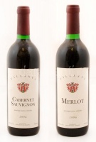 1996 Villányi Merlot, valamint Villányi Cabernet Sauvignon minőségi száraz vörösborok, 750 ml, fogyaszthatóságuk nem bevizsgált