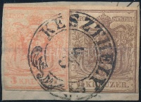 1850 3kr + 6kr MP III. 'KESZTHELY'