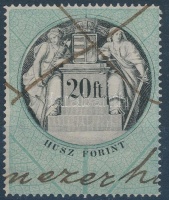 1873 155. sz. 20Ft-os okmánybélyeg teljes betűvízjellel (28.000)