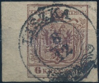 1850 6kr pirosasbarna / redbrown HP III. jó / óriási szélekkel, ívszéllel / with nice margins 'LISZKA' (kis törés / folded)