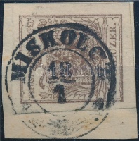 1850 6kr sötétbarna / darkbrown HP III. szép / óriási szélekkel 'MISKOLCZ'