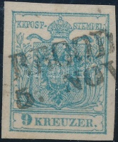 1850 9kr MP III. szép szélekkel 'BROOD' (papírelvékonyodás / thin paper)