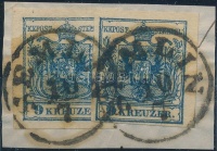 1850 9kr pár / pair HP III. teljes / óriási szélekkel, lépcsőzetesen ragasztva 'SEMLIN'