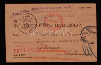 1915 Tábori postai levelezőlap, Belgrádban, a Szerb Vöröskereszt által feladva. Rajta cenzúrapecséttel.