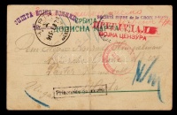 1915 Tábori postai levelezőlap, a Szerb Vöröskereszt által feladva. Rajta cenzúrapecséttel, valamint 'hadifogoly' pecséttel.