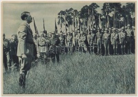 1943 Hitler a katonái előtt,korabeli nyomtatvány, verzón horogkeresztes pecsét' Berlin, 1933-1943, Führer befieht-wir folgen dir!' felirattal,17x12cm /1943  Hitler, print, 'Berlin, 1933-1943, Fuhrer befieht-wir folgen dir!' inscription,