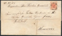 1857 3kr HPI késői felhasználás levélen 'LUGOS' - 'TEMESVÁR' Judaika!