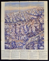 cca 1930 Skiroutenkarte von Tirol. Blatt I., a tiroli síútvonalak domborzatárnyékolt térképe, német, angol és francia nyelvű magyarázattal, a hajtások mentén szakadásokkal, egyébként jó állapotban, 69,5×59,5 cm