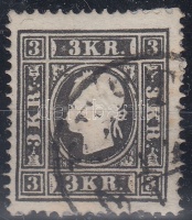 1858 3kr fekete / black II. 'PESTH' (papírmaradványok / paper remainders)