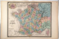 1860 Franciaország vasúthálózata, nagyméretű térkép E. Andriveau-Goujon. Acélmetszet. /
1860 E. Andriveau-Goujon: Etched map of the railway system of France 70x110 cm