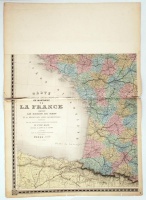 1876 Franciaország nagyméretű térképe E. Andriveau-Goujon. Acélmetszet 2 részben, (kisebb szakadásokkal) /
<br/>1876 E. Andriveau-Goujon: Etched map of France in 2 parts 120x140 cm