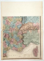 1876 Franciaország nagyméretű térképe E. Andriveau-Goujon. Acélmetszet 2 részben, (kisebb szakadásokkal) /
<br/>1876 E. Andriveau-Goujon: Etched map of France in 2 parts 120x140 cm