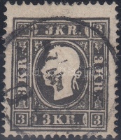 1858 3kr fekete / black II. 'ERLAU'  (papírelvékonyodás / thin paper)