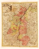 cca 1770 Georg Balthasar Probst (1732-1801): Landgraviatus Alsatiae tam superioris quam inferi cum utroqe Marchionatu Badensi...(Baden és Elzász térkép). Színezett rézmetszet. / cca 1770 Map of Alsace (Elsass) Colored etching. 37x44 cm