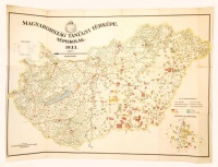 1935 Magyarország tanügyi térképe. Népiskolák. 1933.  Kész. a M. kir. Központi Statisztikai Hivatal Térképészete; rajz. Schunn Károly. 1:500 000 méretarány. 78,5x116 cm. A hajtások mentén enyhe szakadások.