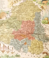 cca 1900 Hatschek Ignác: Szolnok Doboka vármegye közigazgatási térképe. Lithografált, grafikus. / Litho map of a Transylvanian county 27x39 cm
