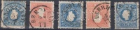 1858 5 db bélyeg I. típus klf bélyegzésekkel / 5 stamps 5kr, 15kr