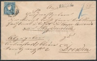 18.. 15kr II. előoldalon + hátoldalon 10kr II. külföldre küldött borítékon / on cover 'LUGOS' - Dresden