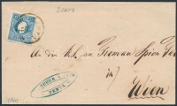 1860 15kr II. levélen / on cover 'ZENTA' - 'SZEGEDIN' - 'WIEN'