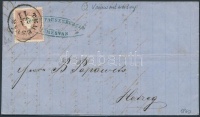 1860 10kr II. centrált, festékfoltokkal / with paint spots, levélen teljes tartalommal / on cover with full contetnt 'TEMESVÁR' - 'DEVA' - 'HATZEG'