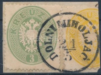 1863 3kr zöld / green + 2kr egy része / a part of a 2kr 'DOLNI MIHOLJAC'