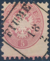 1864 5kr elfogazva / shifted perforation szegélyléclenyomattal 'FIUME'  Signed: Ferchenbauer