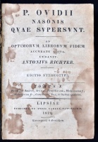 P. Ovidii nasonis quae supersunt. Ad optimorum librorum fidem accurate edita. Curavit Antonius Richter, Tomus I. & II., (egybekötve)  Lipsiae, 1828, Caroli Tauchnitii. Az első kötetben: Heroides, Amores, Ars am., Remedia am., Medicamina f.,