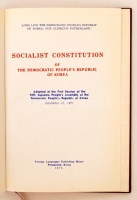 Socialist Constitution of The Democratic People's Republic of Korea. Pyongyang, 1975, Foreign Languages Publishing House. Hardcover. Also: Kim Il Sung. The tasks of the Korean communists & The Grat Idea of Lenin on the national liberation