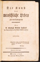 Christoph Wilhelm Hufeland: Die Kunst das menschliche Leben zu verlängern I.-II. Jena, 1798. 
Akademische Buchhandlung hiányzó gerincű papírkötésben / in paper binding (spine missing)