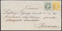 1867 2kr + 3kr kétszínű bérmentesítés (enyhe hajtásnyom) távolsági levél előlapon 1 hajtókával 'SZEGZÁRD' - Pécsvárad