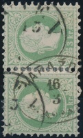 1867 Ovális 'VARAZDI(N)' érkezési bélyegző finom nyomatú, bécsi bélyegzésű 3kr páron / Oval 'VARAZDI(N)' arrival postmark on fine print 3kr pair from Vienna
