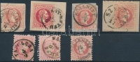 1867 7 x 5kr, közte 4 db kivágáson (Gudlin 380 pont)