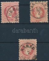 1867 3 x 5kr 'PREL(OG)',  'LACZHÁZA', 'KARÁD' (Gudlin 450 pont)