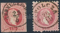 1867 2 x 5kr 'HERKULES=B(AD)' körbevágott + 'TAPOLCZA' (Gudlin 450 pont)