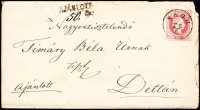 1868 2 x 5kr 5kr díjjegyes borítékon ajánlott levélként, teljes tartalommal / 2 x 5kr on 5kr PS-cover as registered cover, with full content 'SÁGH' - 'DETTA'