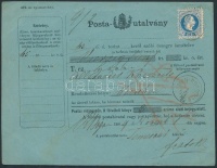 1869 Magyar nyelvű postautalvány 10kr bérmentesítéssel / Money order Hungarian language franked with 10kr 'ROMAN-BOGSCHAN' - 'WERSCHETZ'