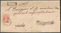 1869 3 x 5kr ajánlott levélen, a hátoldali 2 bélyeg bontásnál eltépve / 3 x 5kr on registered cover, 2 stamps on the backside teared 'FÜZESGYARMATH' - 'BERETTYÓ-UJFALU' - 'TOKAY' - Diósgyőr