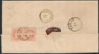 1869 3 x 5kr ajánlott levélen, a hátoldali 2 bélyeg bontásnál eltépve / 3 x 5kr on registered cover, 2 stamps on the backside teared 'FÜZESGYARMATH' - 'BERETTYÓ-UJFALU' - 'TOKAY' - Diósgyőr