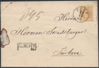 1869 15kr ajánlott levélen / on registered cover (bélyegen átmenő hajtás / folded) 'PEST' - Túrkeve